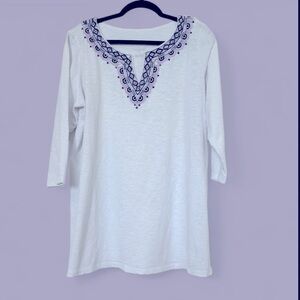 2/$30 Talbots Cotton Embroidered Longline Tunic 3/4 Sleeve SZ 1X Plus